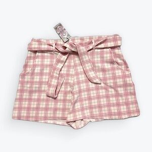 Boohoo Pink Checkered High Waist Shorts